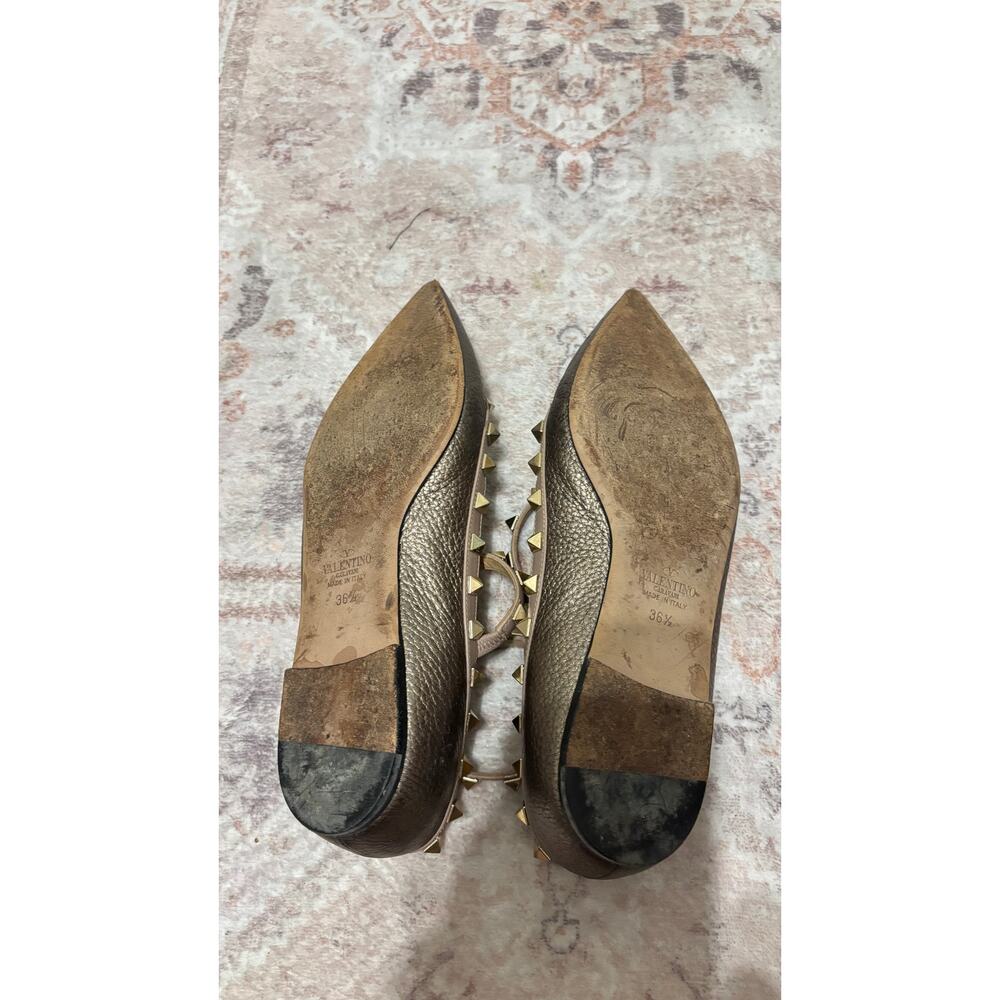 Valentino Women's Rockstud Metallic Leather Ballet Flats Ankle Strap Size 36.5 - Picture 7 of 9